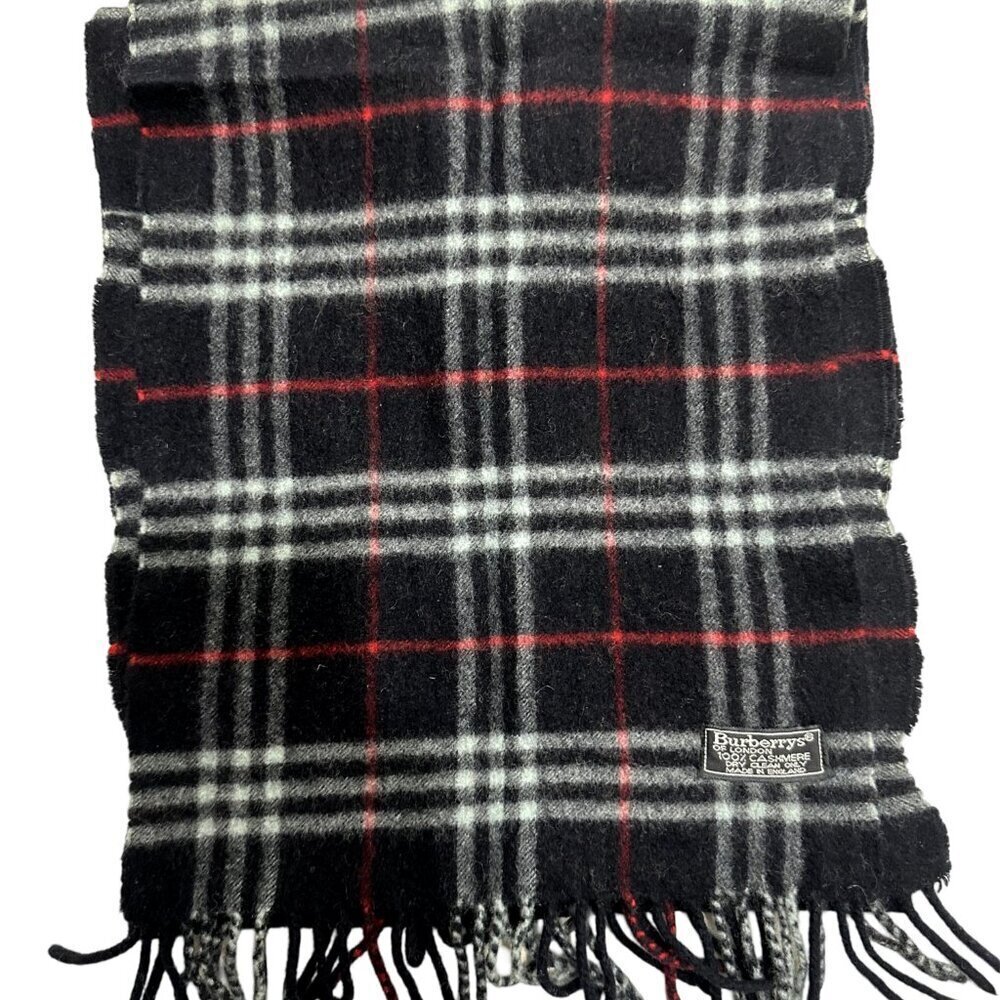 Burberrys Classic Check Scarf Black 100% Cashmere Unisex Scarf Made In England - Picture 2 of 7